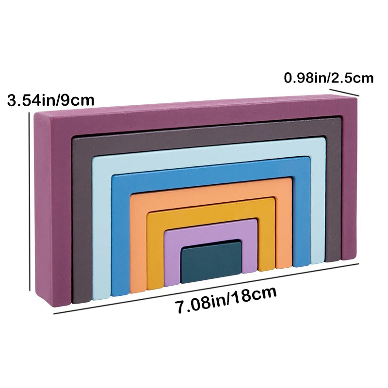 Montessori wooden rainbow stacking game,eight layers square/arch colorful stacker,color recognition building blocks