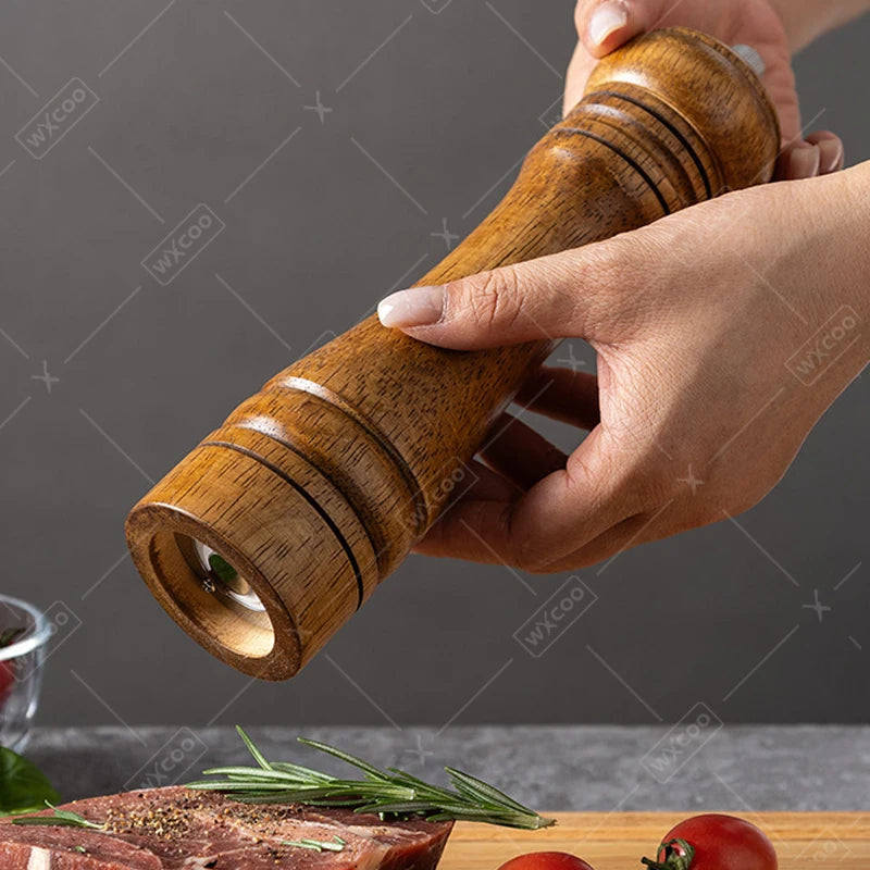 Wxcoo wood salt and pepper grinder cooking spice shakers mills grinding bottle with base kitchen accessories