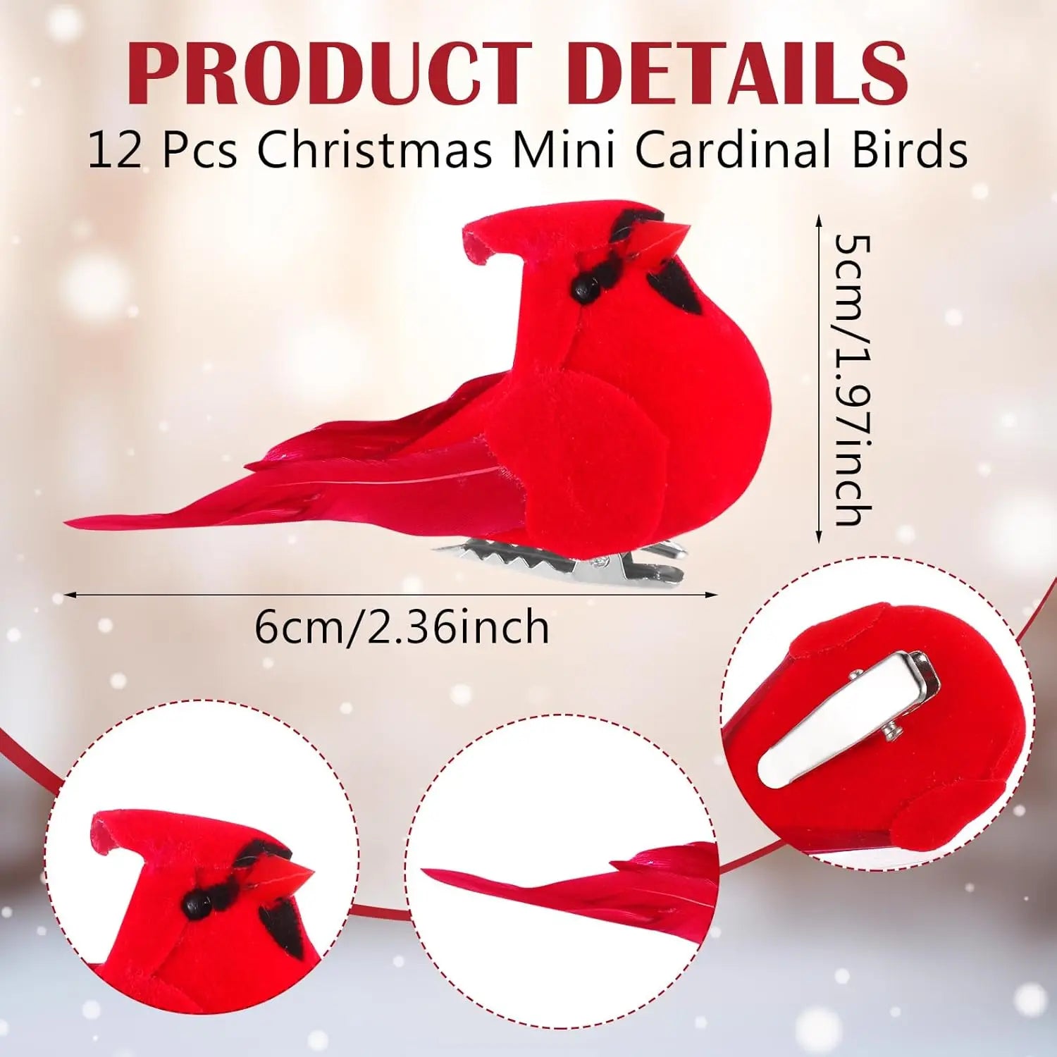 2 pcs ft lighted birch tree with 12 cardinals led battery-powered christmas table decor - united states / 0.6m