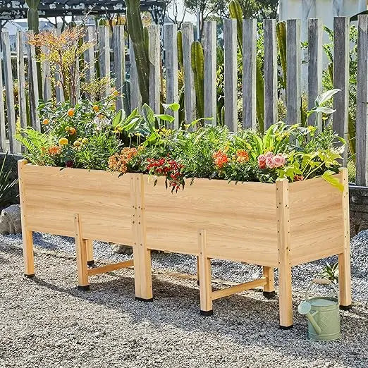 Specraft 8x2 ft raised garden bed featuring legs drainage holes ideal for vegetables flowers elevated wood planter box