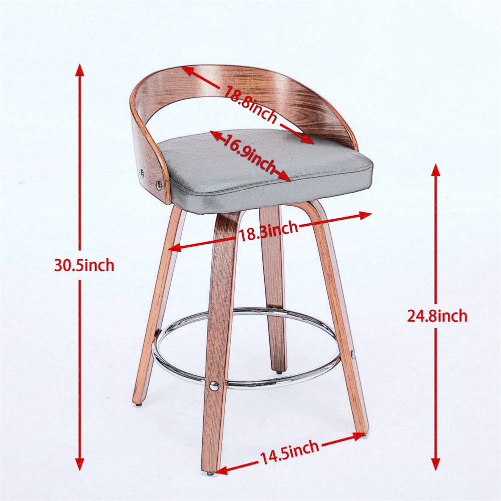 2 pcs bar pub stools set 360-degree swivel barstools with low back wood legs chairs soft cushion seat footrest