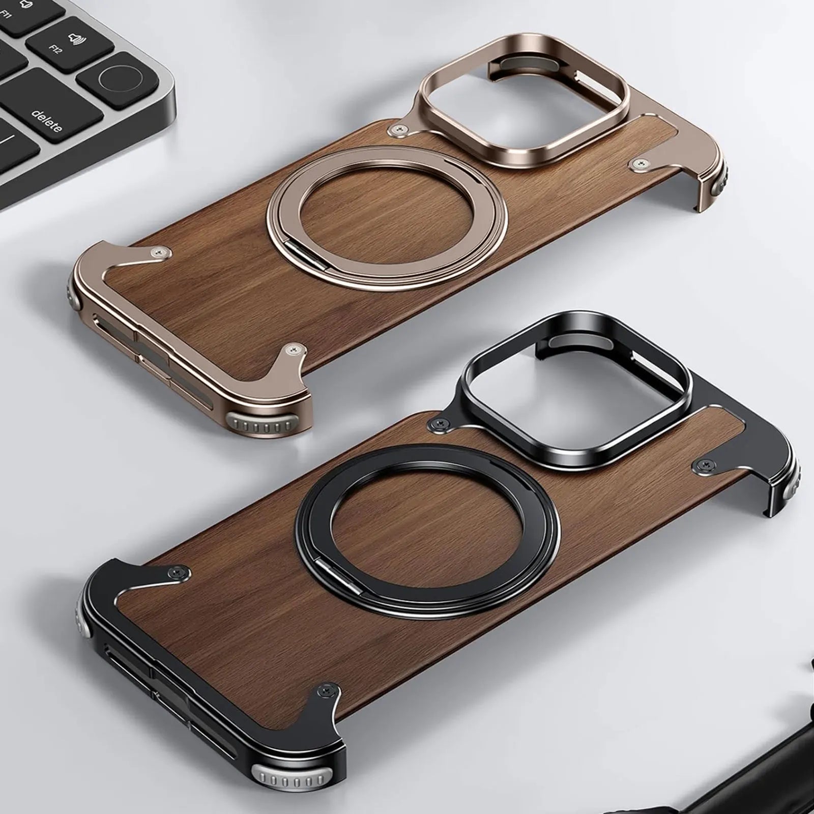 Eary solid wood phone case for iphone 17 16 15 14 pro max with magsafe 360 rotatable stand shockproof protective cover
