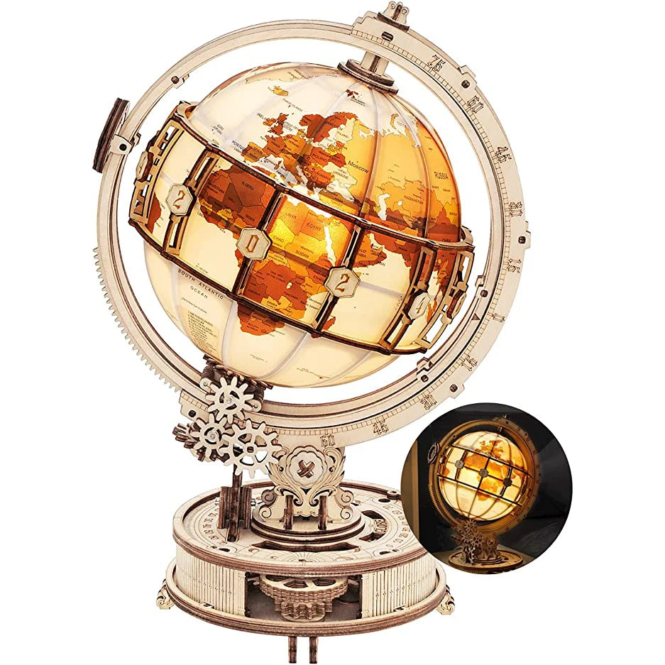Robotime rokr luminous wooden globe light night 3d puzzle games for christmas gift kids adults home decor desk