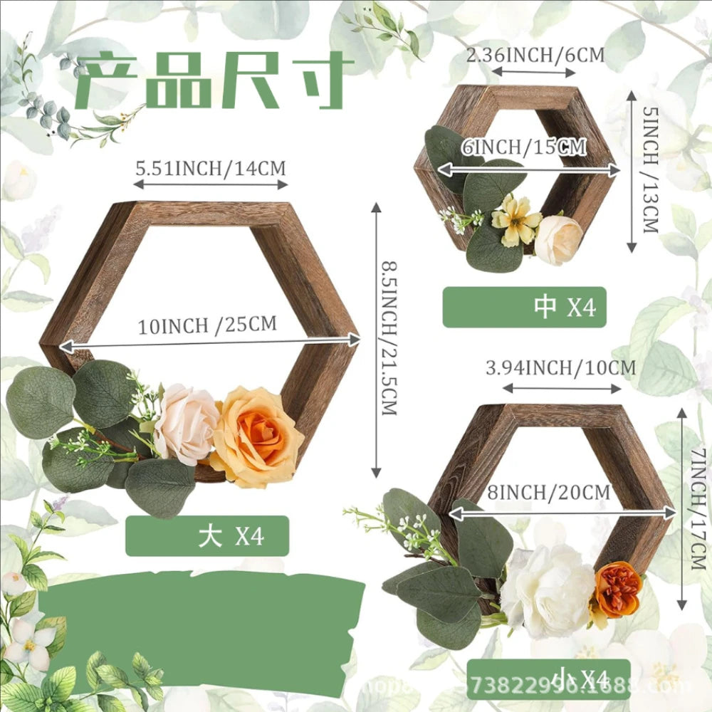 Wooden hexagon frame candle holder wedding table centerpieces countryside style handmade garland candlestick tung wood