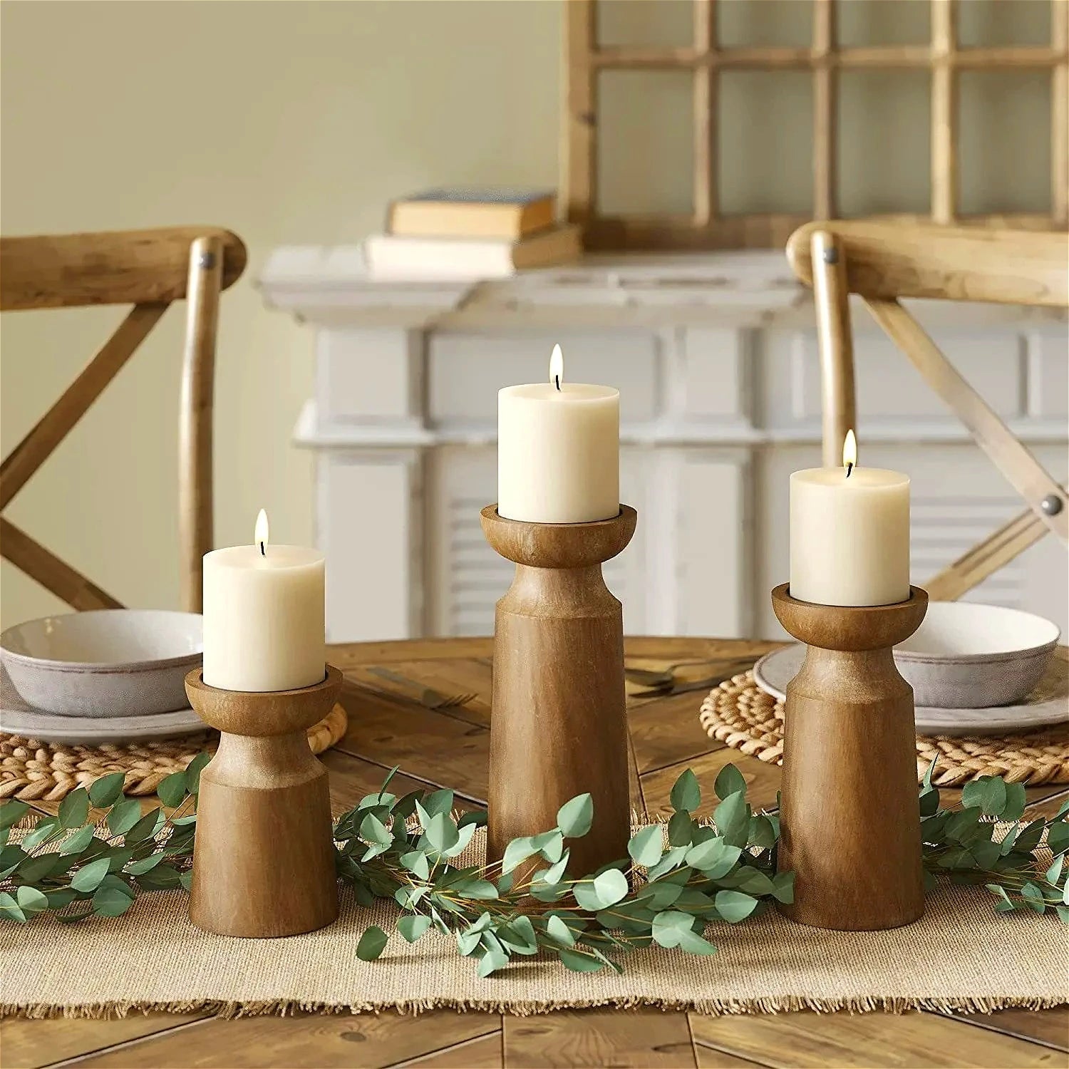 Vintage handmade wooden candle holders dining tables,weddings parties romantic desktop decorations solid wood crafts
