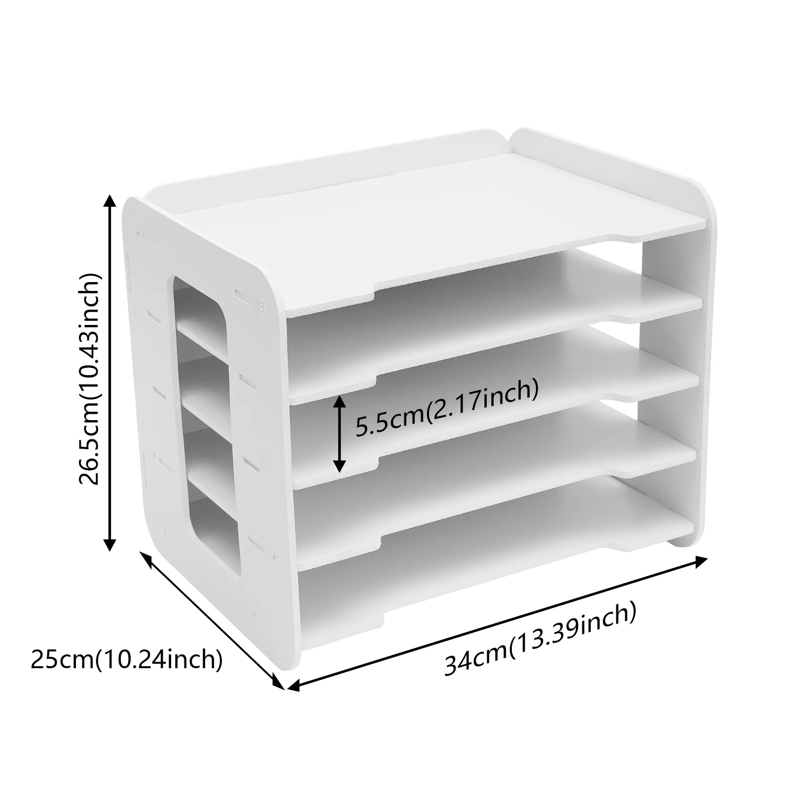 Wood file organizer 5 trays paper sorter for office supplies desk length 34cm/13.39in white