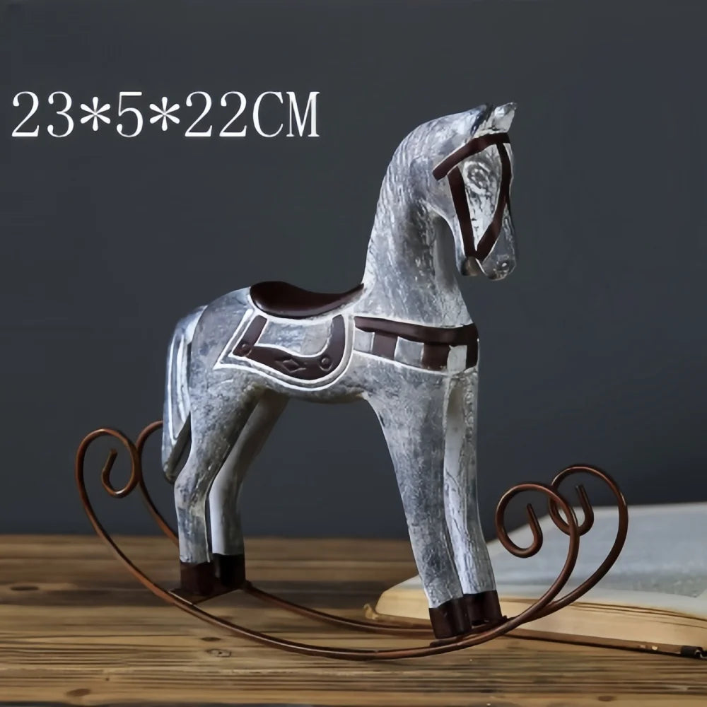 Christmas decorations creative carving wooden rocking horse retro shaking sculpture home table decor ornaments prop