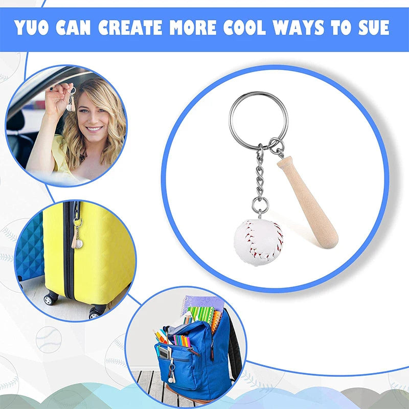 10-100pcs sport baseball keychains for car wooden charms keyrings women men handbag key chains diy accessories - chain