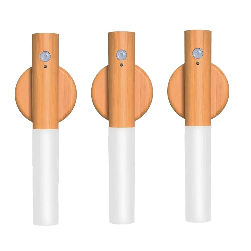 1-4pcs led wall lights motion sensor lamp rechargeable magnetic wood grain night light for bedroom bedside stairs
