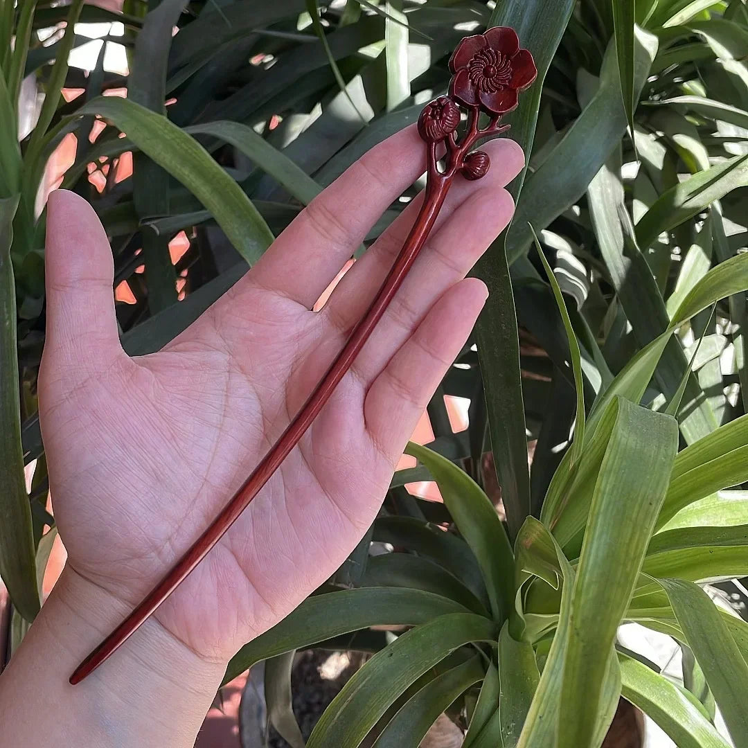 Chinese retro style peach wood handmade carved hairpin hollow out hair stick women styling tools accessories - united