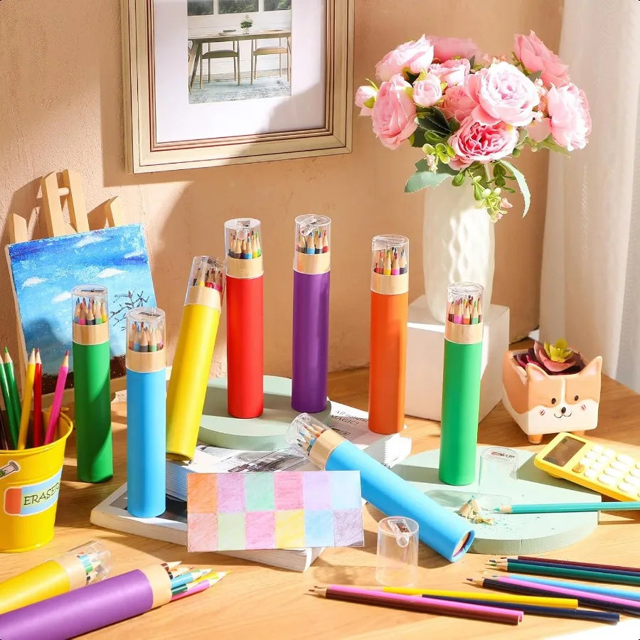 24 pack colored pencils bulk with sharpener for 12 assorted color portable presharpened coloring pencil party f