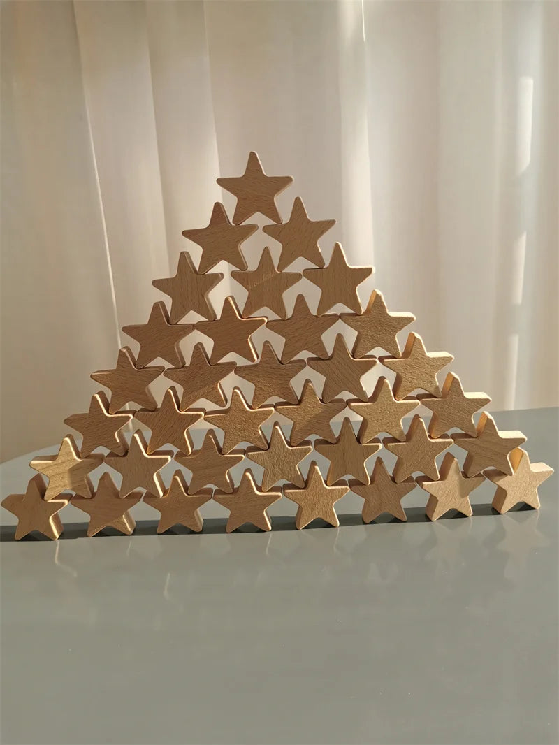Rainbow wooden stacking star heart blocks pastel nordic beech moon clound open-ended play - nature stars 36 - game