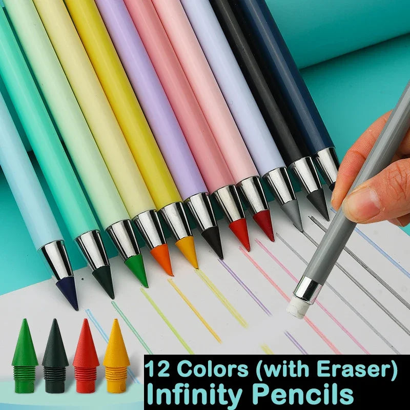 12 colors unlimited writing color pencil no ink novelty eternal pencils pen art painting school office supplies