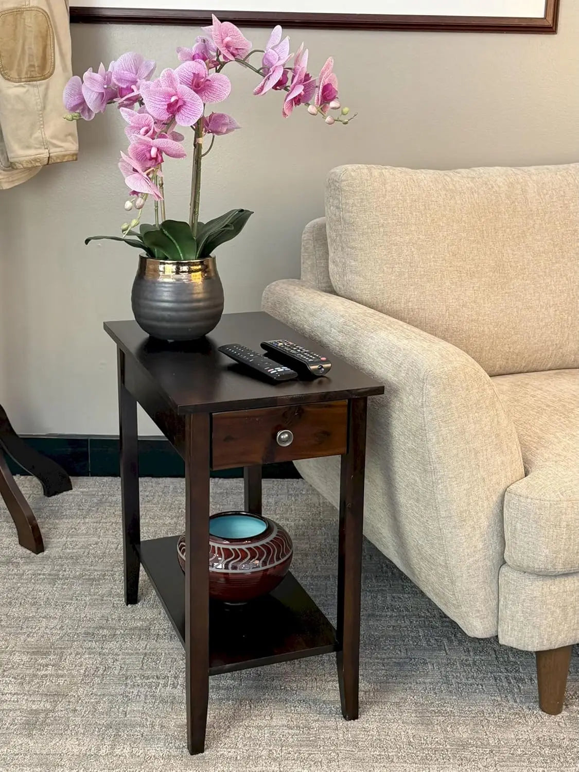 2-tier solid acacia recliner table w/drawer - espresso / united states