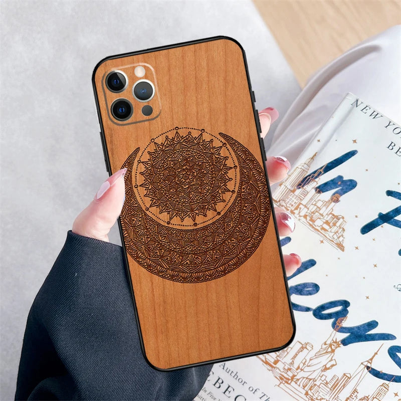 Tree rose skull cactus wood phone case for iphone 15 16 pro max 11 12 13 mini 14 xr plus 16e cover coque - 88264