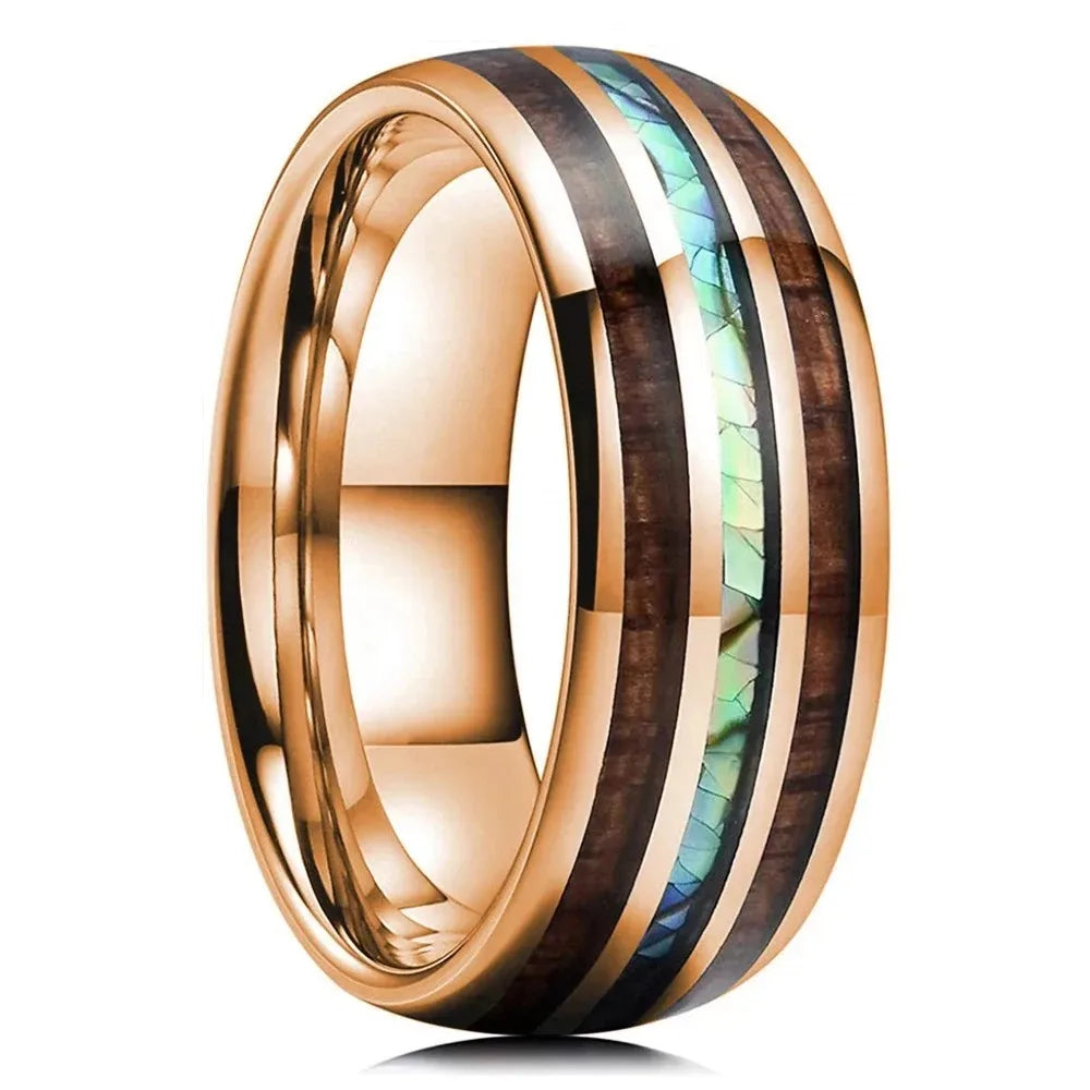 Fashion 8mm silver color stainless steel guitar string rings for men whiskey barrel wood inlay guitarist ring wedding