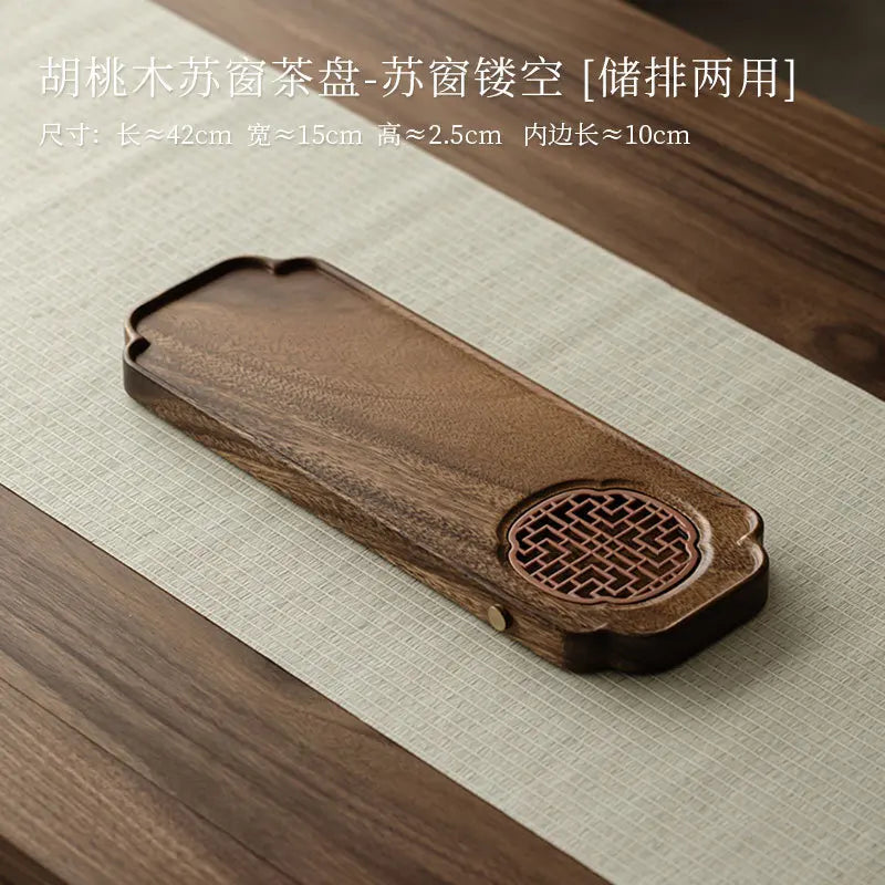 Walnut wood tray rectangle serving chaban chinese kung fu table tea tools coffeeware board drainage water storage