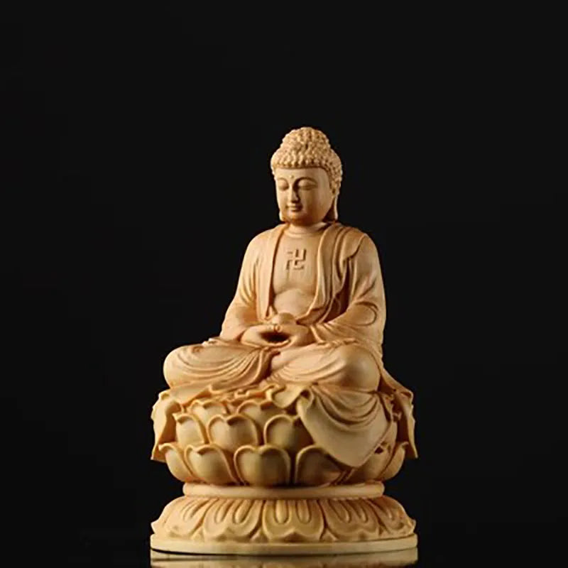Cypress wood carving sitting statue the buddha buddha’s home furnishings automobile - light grey - religious (buddhist)
