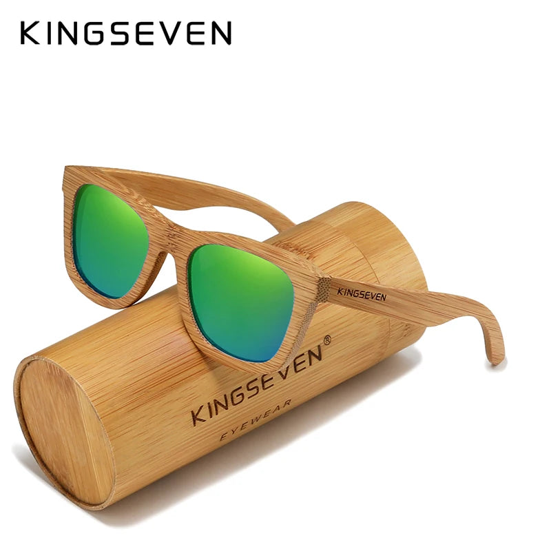 Kingseven polarized natural wooden sunglasses for men women full bamboo frame retro handmade eyewear square uv400 lens