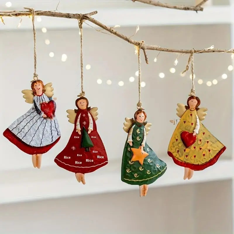 4pcs/set vintage angel fantasy wooden christmas tree ornament set home new year gift xmas decor hanging - multicolor