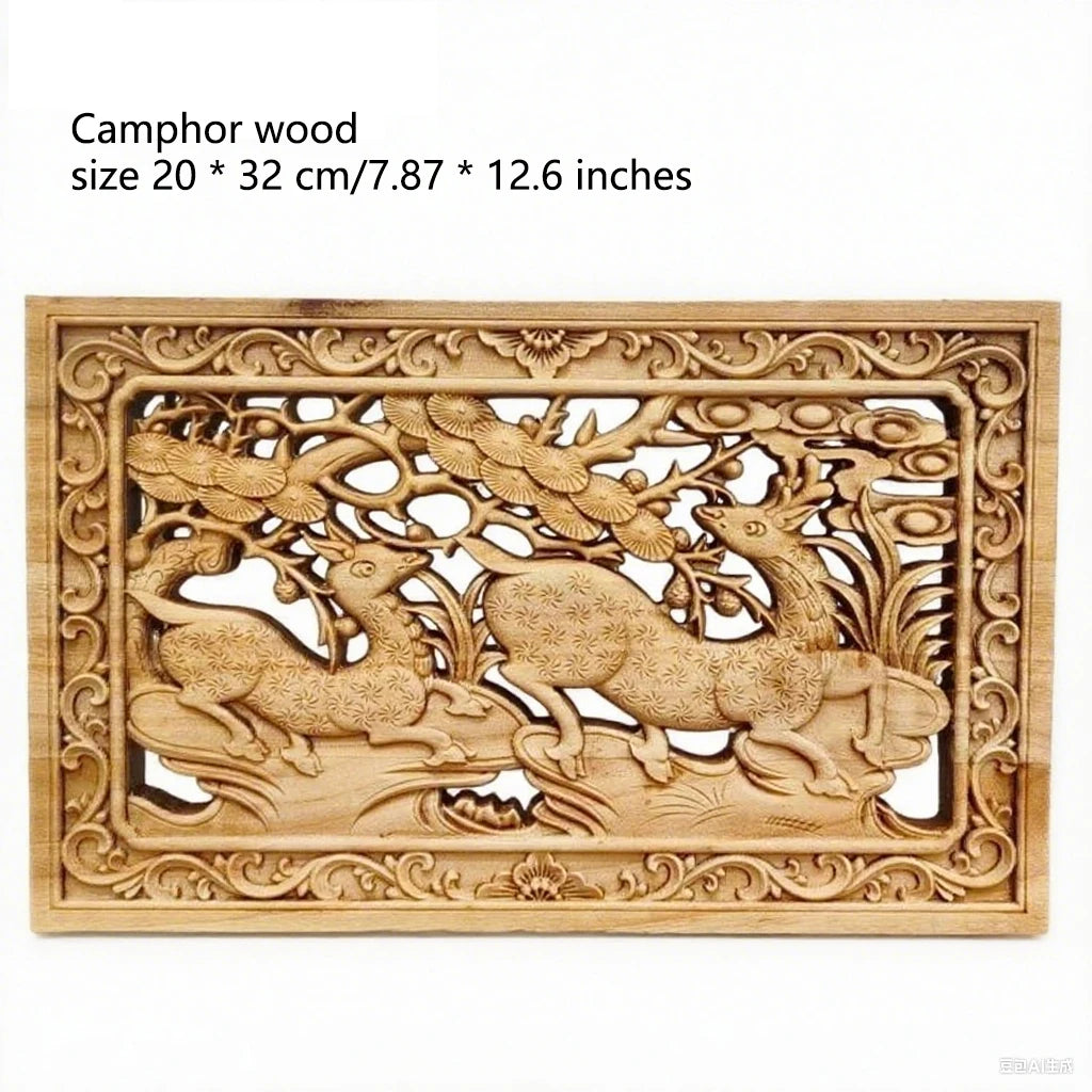 Traditional chinese woodcarving wall hanging camphor wood 3d exquisite dragon phoenix flower carving craft home