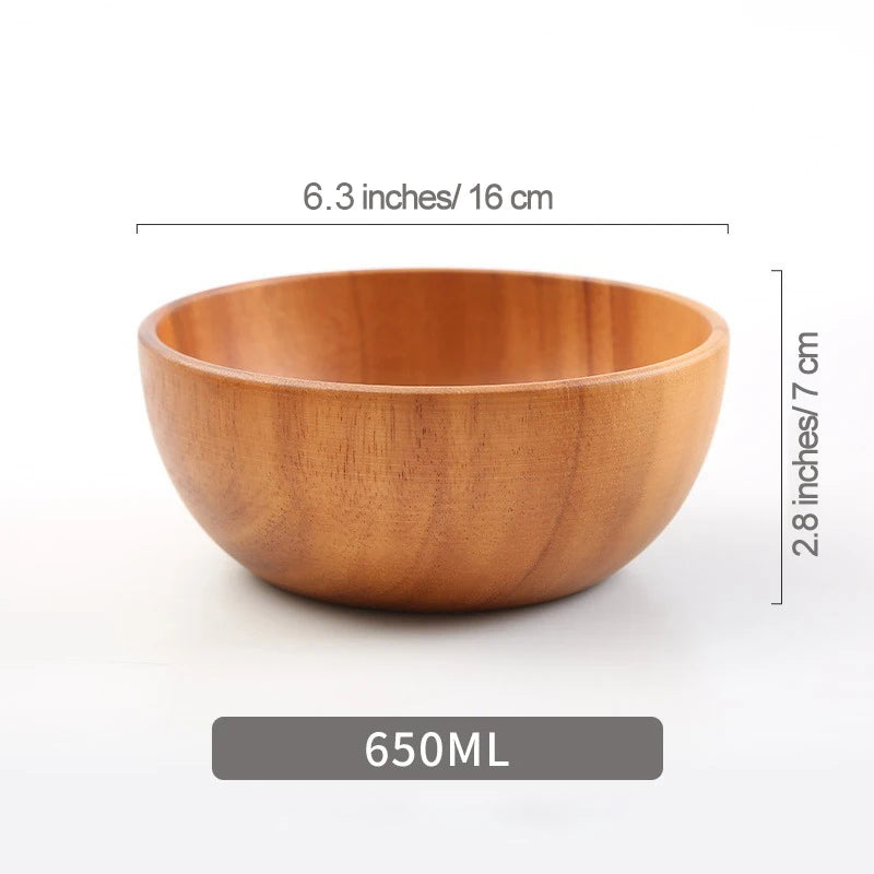 Acacia wooden fruit salad bowl japanese style rice single ramadan tableware utensils for kitchen wood soup bowls - 650ml