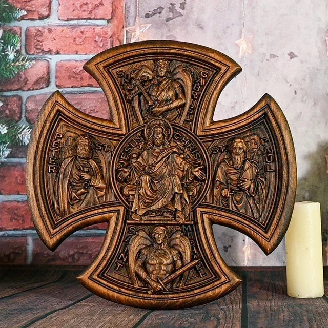 High quality simple vintage wooden catholic cross jesus and mary home decor wall hanging statue - 35cm - religious