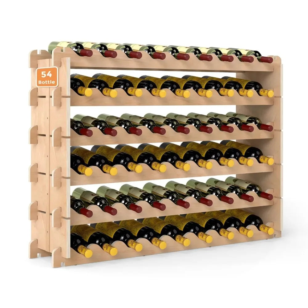 6-tier wine rack 54 bottle stackable storage shelves freestanding wood display - united states / natural wood