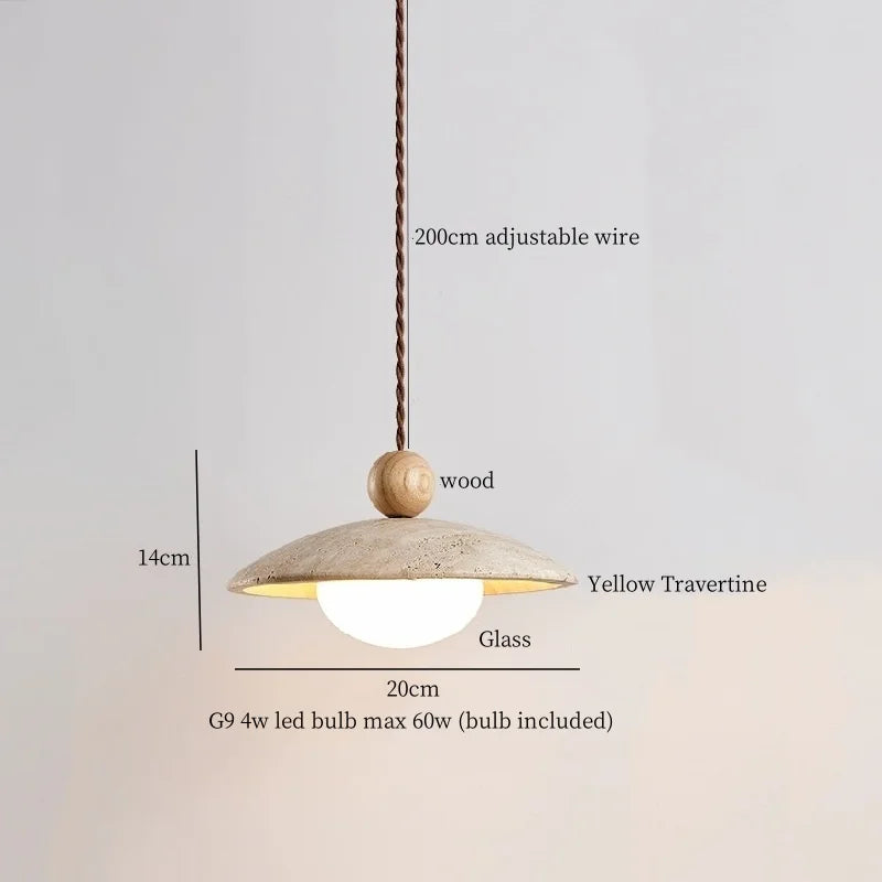 Iwhd vintage wabi sabi led pendant lights kitchen island bedroom living room loft wood yellow travertine hanging lamp