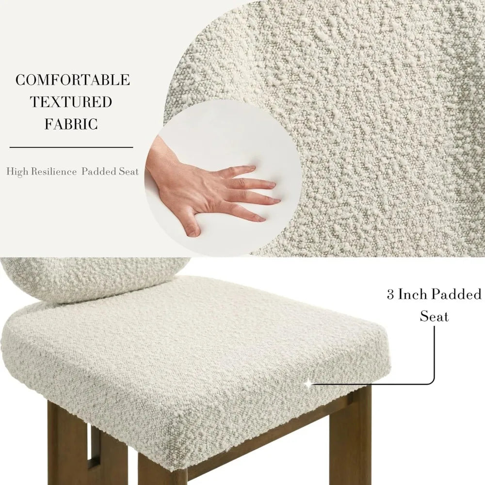 Modern boucle dining chairs set of 2 upholstered armless side with ergonomic curved back/walnut wood legs mid-century