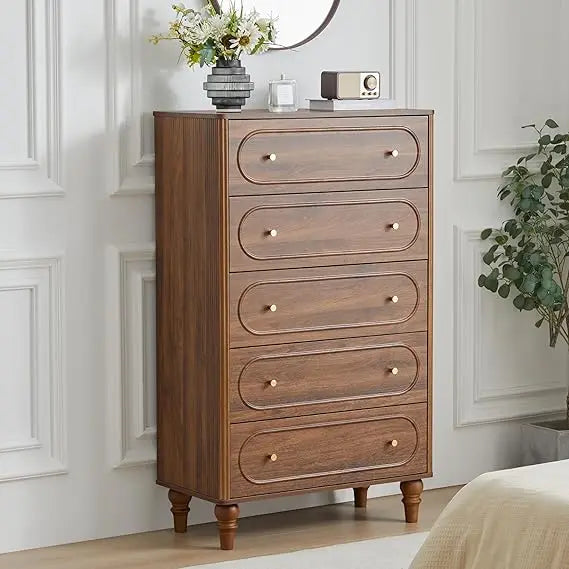 3 drawer fluted dresser for bedroom mid century modern chest of drawers wood storage small organizer livi - walnut 5