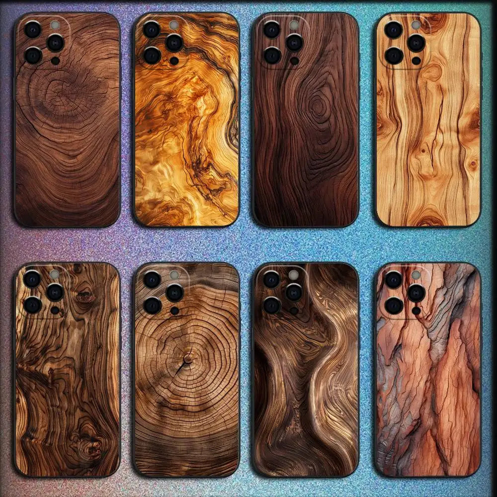 Natural wood phone case for iphone 17,16,15,14,13,12,pro,max,plus,e,se4,air,mini black cover
