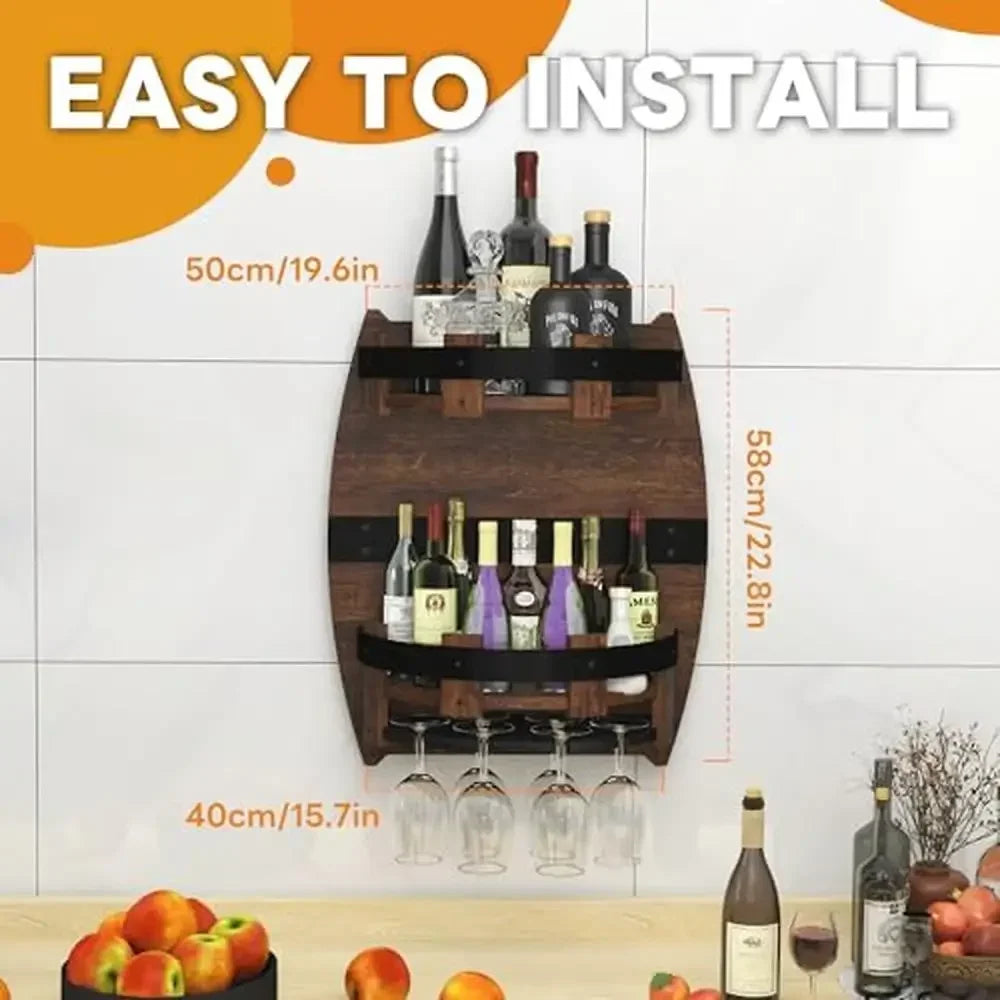 Wooden wine rack barrel wall mounted champagne bottle holder gifts lover vintage style shelf whiskey organizer storage