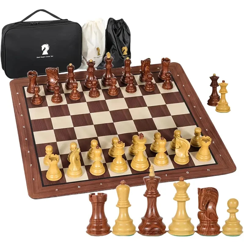 Luxurious large-sized chess set 52cm foldable wood-like silicone chessboard king 9.6cm tall weighted pieces - 1 - chess