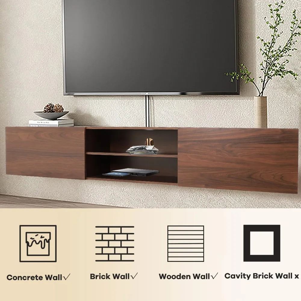 Floating tv stand,70’’ media console for 60’’70’’80’’ tv,entertainment center with storage mid century modern wood tv