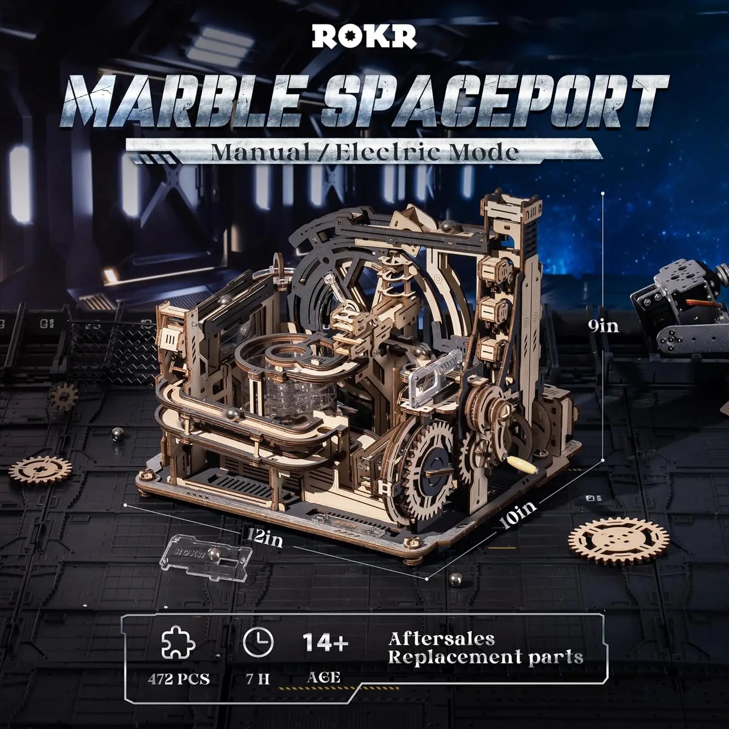 Robotime rokr electric model kits marble spaceport and manual model kit wooden puzzles building toy for men women teens