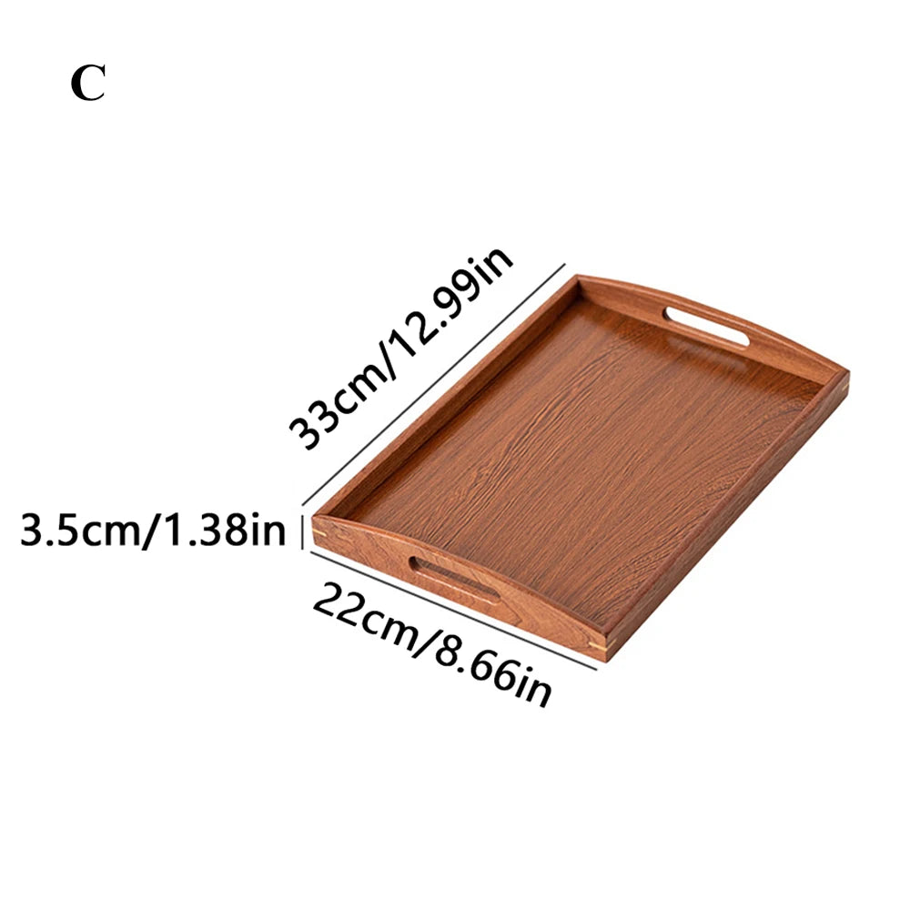 Wooden serving tray with handles bamboo tea food for breakfast coffee dessert snack platter home table - c