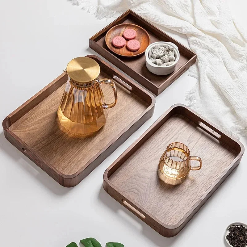 Wooden food tray walnut tea deluxe serving home tableware storage accessories coffee dessert snack