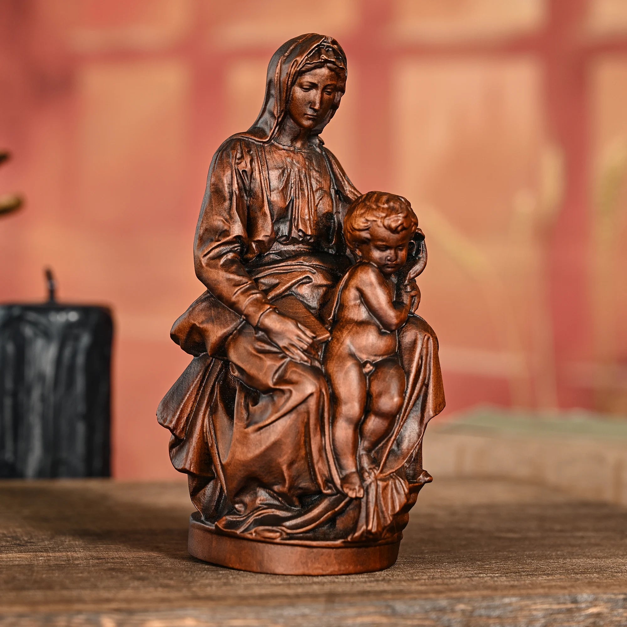 Cross-border solid wood carving crafts ornaments bruges our lady and ys round sculpture statue sacred - decorative
