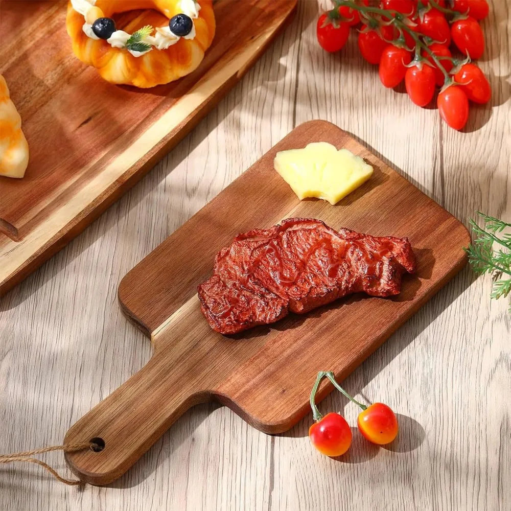 6 pcs acacia wood cutting board with handle,12 inch wooden boards for kitchen,small charcuterie boards,acacia bo
