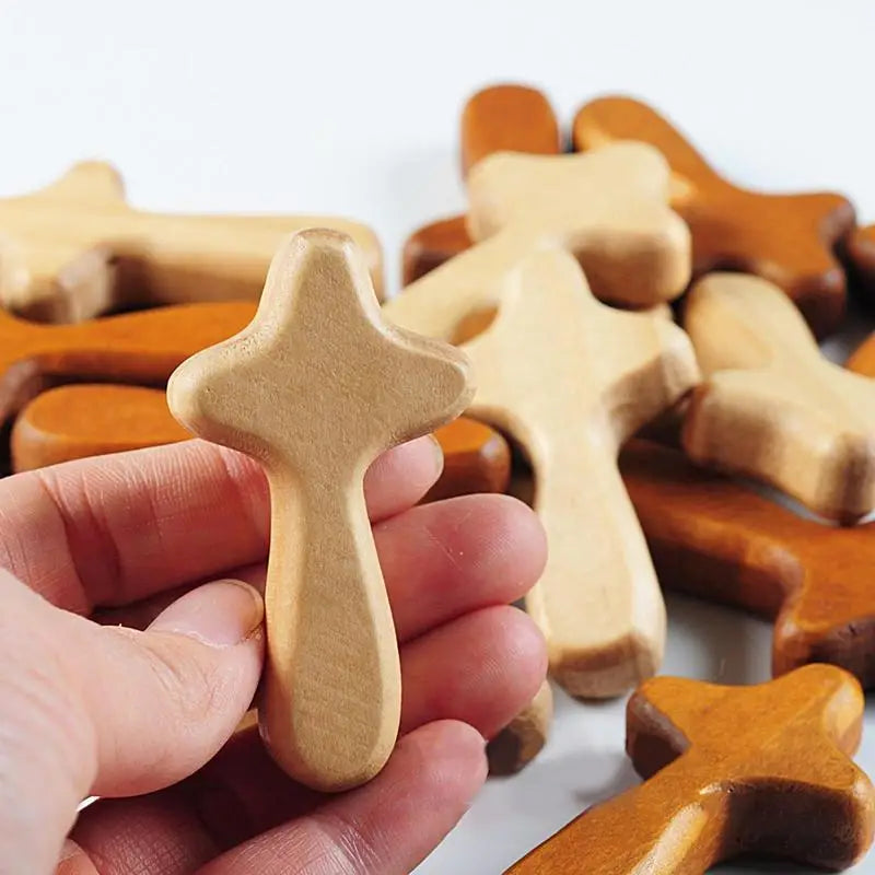 Cross wood hand jesus gift christ church christmas cathilic religious prayer priests - brown color / 1pc / china