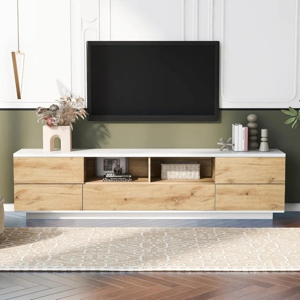 Wood tv stand entertainment center with storage cabinets & open shelves modern console table for tvs up to 80” living r