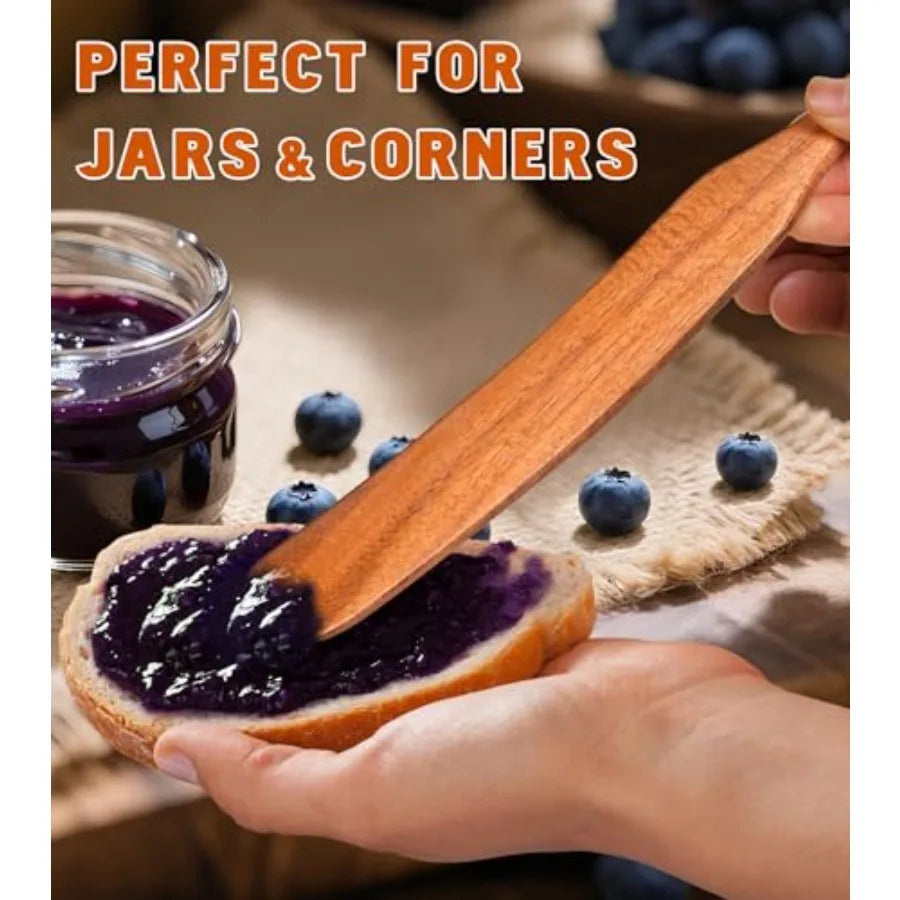 Skinny spurtle teak wooden kitchen utensils for sourdough ter mixing baking reaching bottom of jar dough whisk ideal