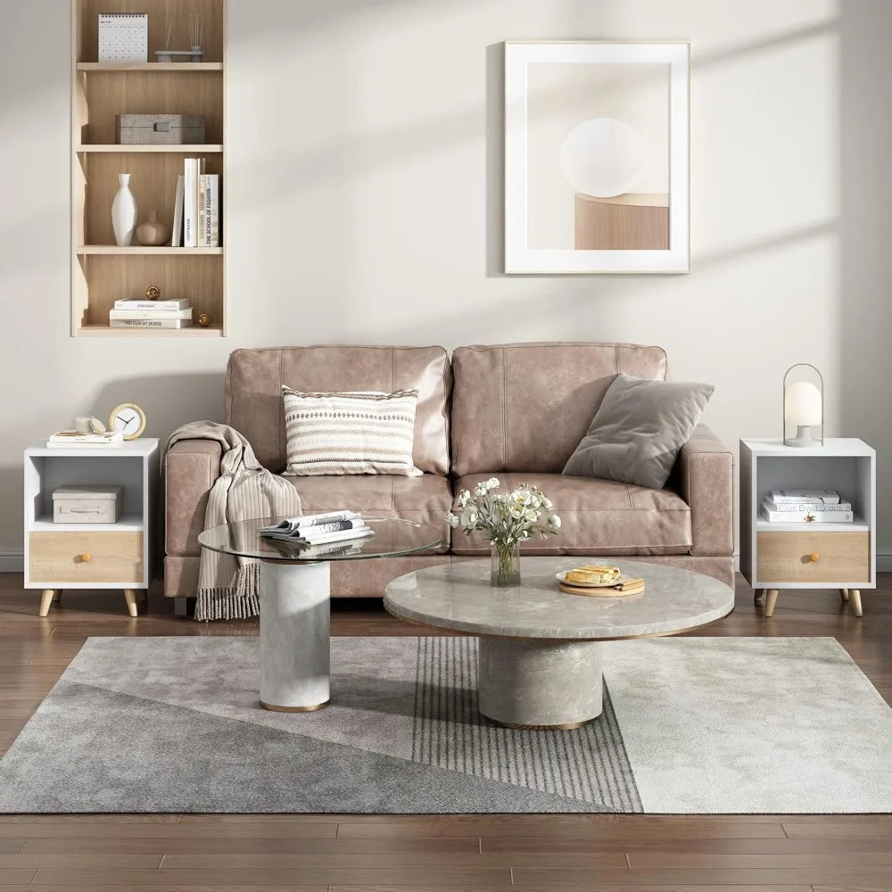 Nightstands set of 2 night stand with drawer and open storage shelf bedside tables solid wood legs end table side