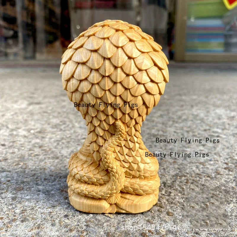 1pc snake buddha statue cliff cypress wood carving protecting figurine living room ornaments home interior decor - h