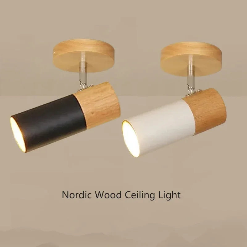 Wood ceiling light rotatable decorate spotlight indoor lighting for living room study foyer entryance cloakroom bedroom