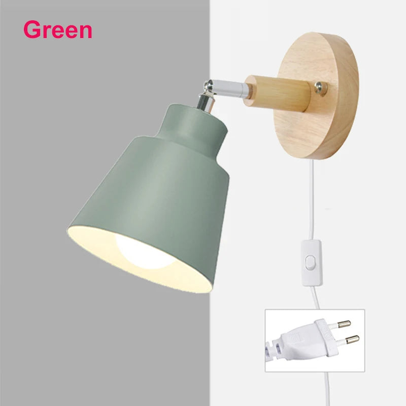Nordic wall light indoor diy e27 wooden 6 colors eu/ul plug 350° lamps for living room bedroom aisle sconce fixtures