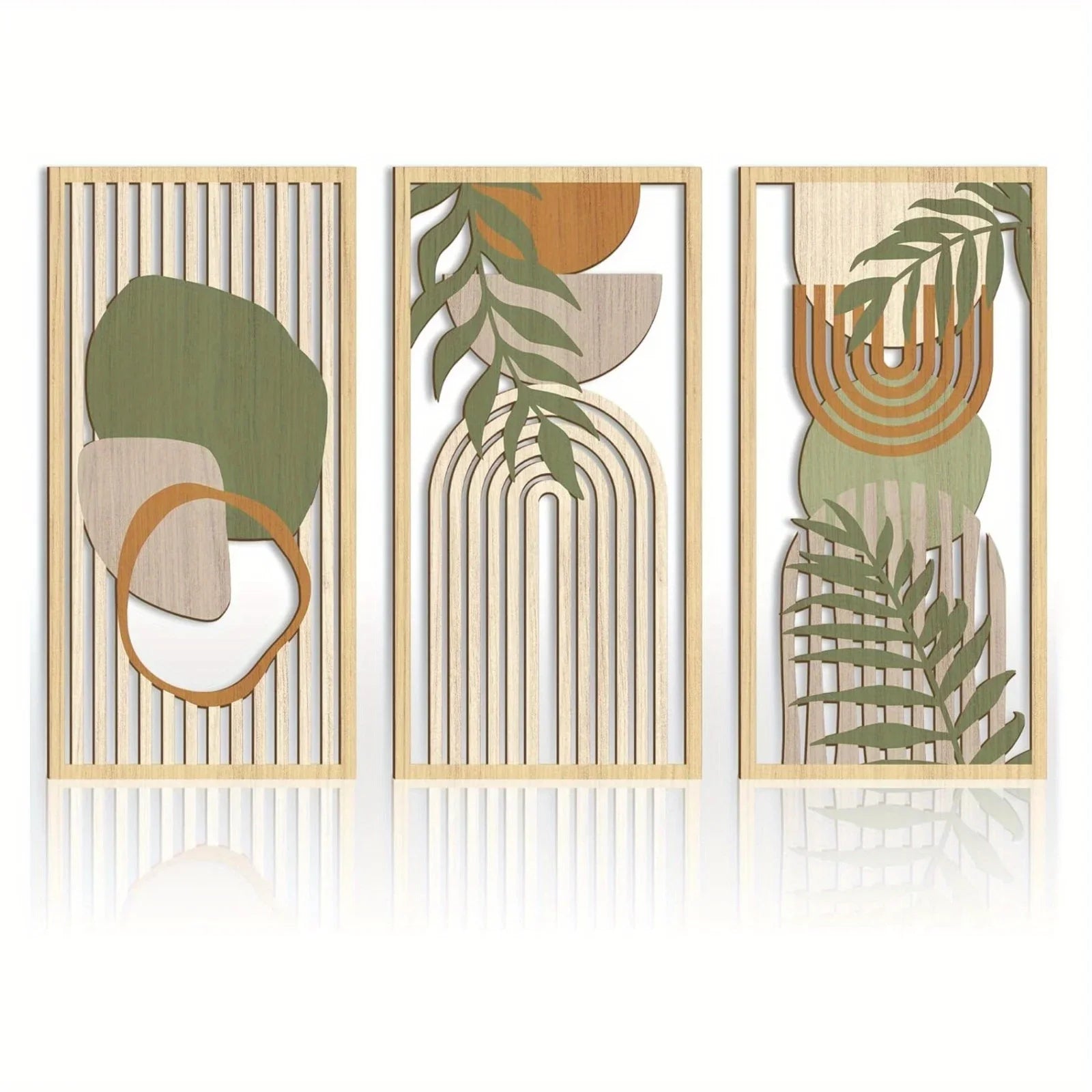 3pcs sage green abstract wooden wall art geometric wood sculptures modern artwork neutral decor