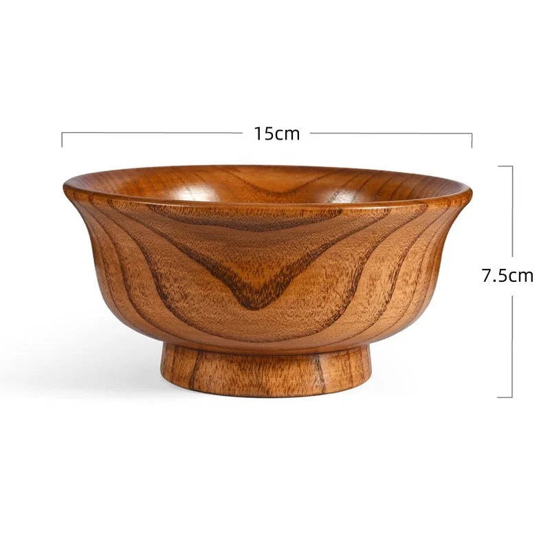 Natural wood bowl set wooden salad ramen bowl,anti edge high foot milk tea restaurant creative anti scald 15cm