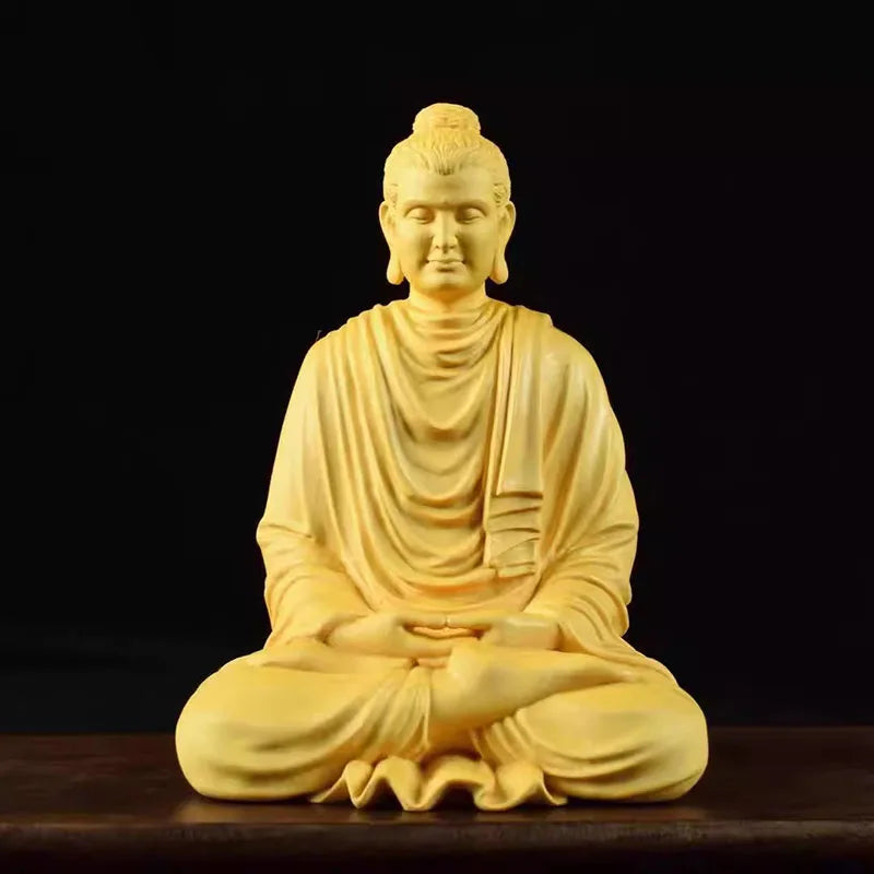 huangyang-wood-carving-of-shakyamuni-buddha-ornament-offering-entrance-buddha-statues-decorations-religious-statues